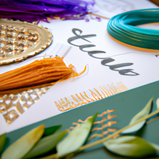 A close-up shot of different materials used in creating a Ketubah